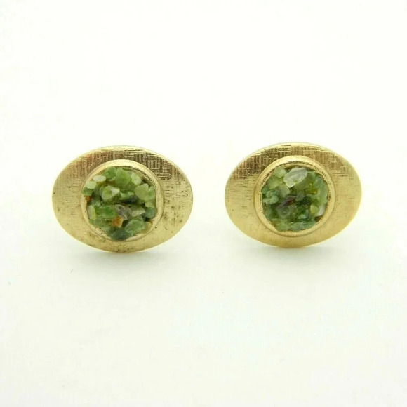 Swank Green Jade Chip Cluster Gold Tone Cufflinks - Picture 1 of 5